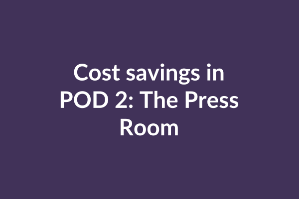 zensmart is showing The image has a dark purple background with white text that reads, "Cost savings in POD 2: The Press Room," highlighting innovations in cost reduction and on demand manufacturing. with print workflow automation