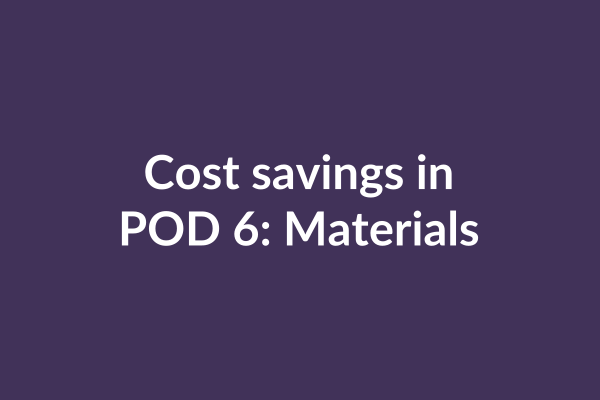 zensmart is showing A purple background features white text that reads "Cost savings in POD 6: Materials" highlighting the benefits of custom manufacturing and cutting costs. with print workflow automation