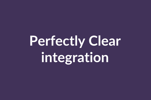zensmart is showing A purple background with white text in the center that reads, "Perfectly Clear integration," highlighting cost-cutting opportunities. with print workflow automation