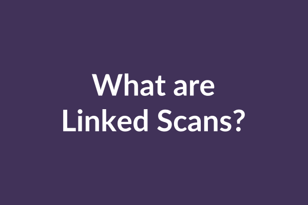 zensmart is showing Text in the image reads "What are Linked Scans?" The background is a solid, dark purple color. ZenSmart quality assures that you never have to deal with quality fails again. with print workflow automation