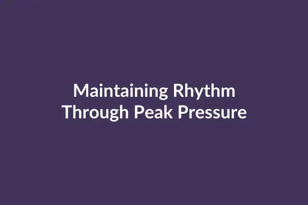 zensmart is showing A purple background with the text "Tracking Rhythm Through Peak Pressure" written in white, centered in the image. with print workflow automation