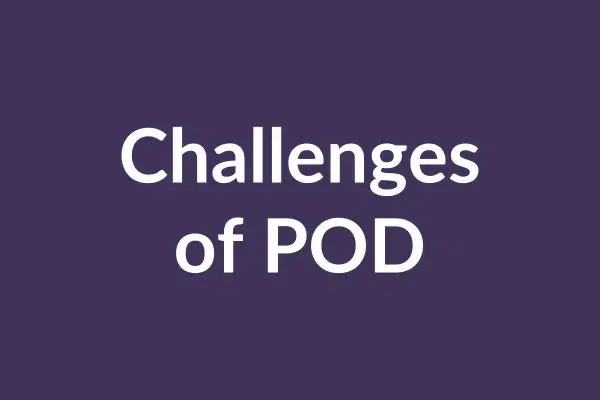 zensmart is showing Purple background with the text "Challenges of POD" in white. Below, a bulleted list is partially visible, highlighting four points: "Less profit per sale," "More competition," "Branding challenges," and "Shipping costs." This video explores difficulties faced by On-Demand Manufacturers. with print workflow automation