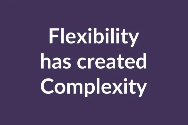 zensmart is showing Text on a dark purple background reads, "Flexibility breeds Complexity" in white letters. with print workflow automation