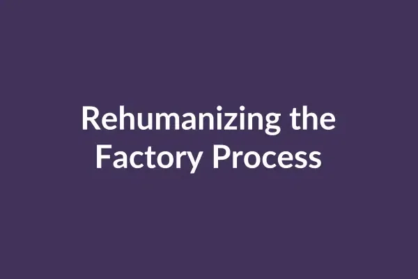 zensmart is showing A purple background with white text in the center that reads, "Rehumanizing the Factory Process" through an insightful video. with print workflow automation