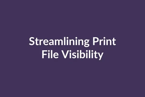 zensmart is showing Text on a purple background that reads, "Streamlining Print File Visibility and Auto Draft Efficiency. with print workflow automation